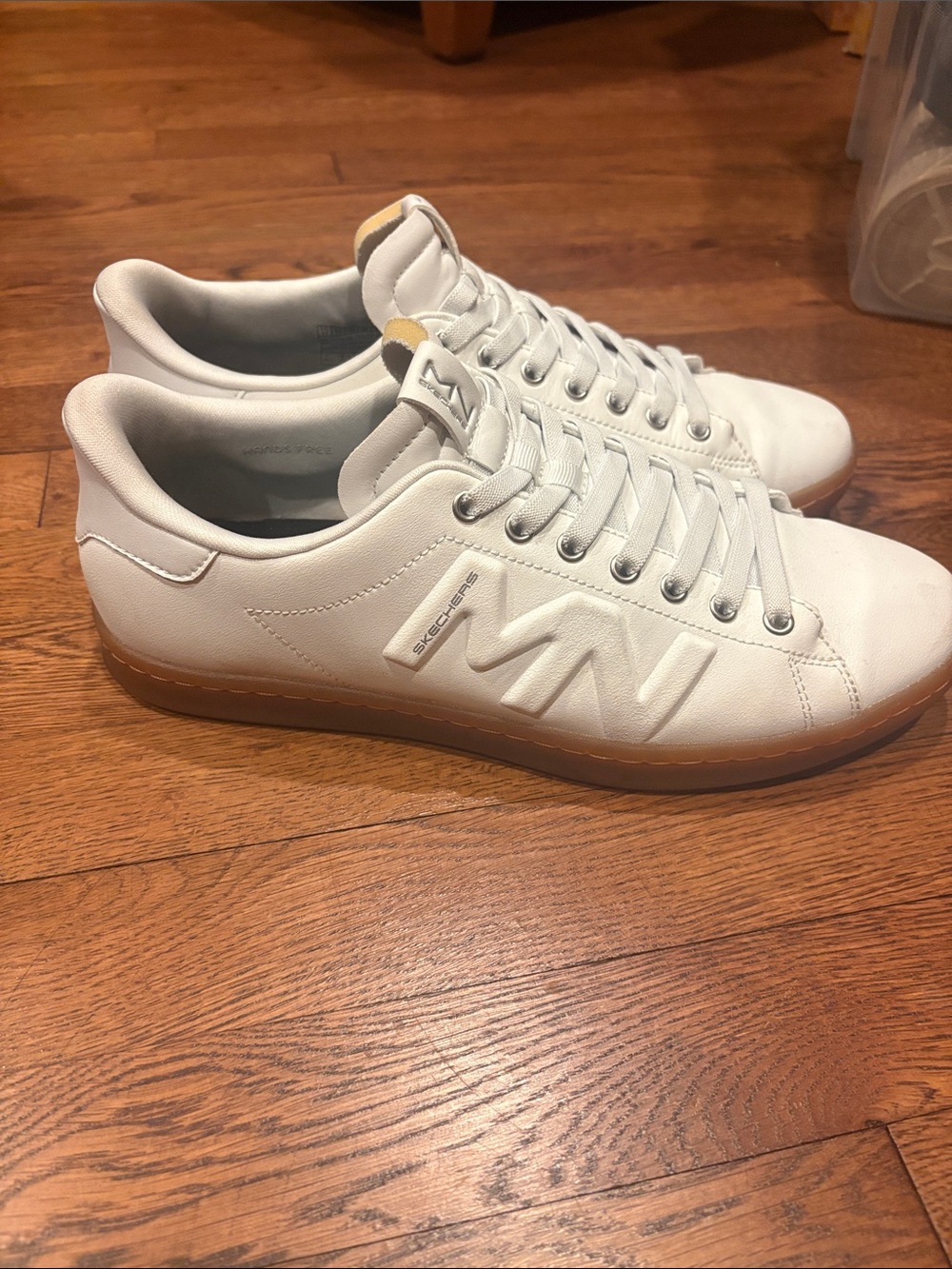 Mark Nason Skechers Men’s White Leather Sneakers with Gum Outsole